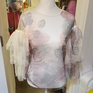 🌸 Floral Sheer Ruffle Sleeve Top 🌸